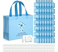 SilTriangle 50 Pcs Christian Religious Church Gift Bags Bulk Baptism Reusable Non Woven 10 x 8 Inch with Handle Bible Tote Bags for Women Birthday Wedding for Bible Goodie Treat Candy