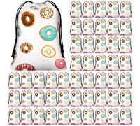 SilTriangle 50 Pcs Donut Party Favor Gift Bags 6 x 8 Inch Plastic Candy Drawstring Bags Favor Storage Packaging for Birthday Theme Wedding Party Decorations Supplies