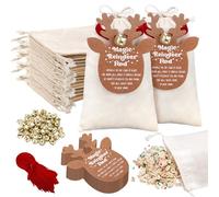 SilTriangle 50 Pcs Magic Reindeer Food Bags Christmas Cotton Treat Drawstring Bags with Gift Tags, Bells and Ribbons, Reusable Reindeer Food Kit for Candy Goodie Cookie Snack Gift Wrapping