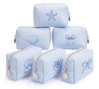 SilTriangle 6 Pcs Blue Bow Cosmetic Bags Bulk Makeup Bags Stripe Women Pouch Large Preppy Storage Pouch Toiletry Travel Organizer for Party Favor, blue, 7.09 x 3.94 x 2.76 inch, Coastal
