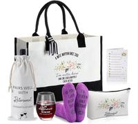 SilTriangle 6 Pcs Retirement Gift Set for Women 2026 Happy Retired Ideas Presents Greeting Card Cosmetic Pouch Tote Bag Wine Bag Socks Glass for Female Teacher Nurses Coworker Grandma Mom Friends Boss