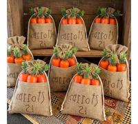 SilTriangle 8 Pcs Easter Burlap Bag 11.8 x 7.9 Inches Large Rustic Easter Carrot Treat Bags Vintage Burlap Fabric Basket with Drawstring Candy Gift Bag for Egg Hunt Outdoor Party Favors DIY Craft