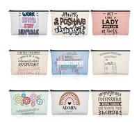 SilTriangle 9 Pcs Administrative Assistant Gifts Cosmetic Bags Secretary Makeup Bag for Women Administrative Professional Day Gifts for Women Lady Coworkers Office Present Travel Pouch