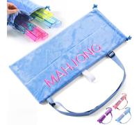 SilTriangle Blue Velvet Mahjong Rack Bag with 4 Soft Divider Pockets Secure Hook and Loop Closure Drawstring Mahjong Rack Protective Sleeve for 4 Pushers for Game Night Travel Only Bag