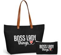 SilTriangle Boss Lady Gift for Women Bosses Day Canvas Tote Bag Makeup Bag Appreciation Gift for Leader Coworker Colleague(Black)