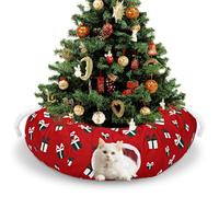 SilTriangle Cat Tunnel Bed 3ft x 3ft x 9.8 in Under Christmas Tree Cat Circle Tunnel Decorative Xmas Folded Cave for Small Animals Kitten Kitty Red Christmas Festive Felines Pet Gifts