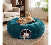 SilTriangle Cat Tunnel Christmas Tree Skirt Large Soft Plush Tunnel Bed Under Christmas Tree for Indoor Cats 36" Circle Donut Tube Bed with Central Mat for Cat Puppy Rabbit Kitten Xmas Gifts (Green)