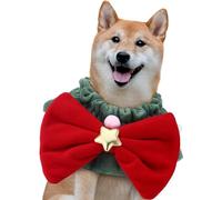 SilTriangle Christmas Dog Wreath Collar Xmas Bandana for French Bulldog Labrador Cosplay Costumes Pet Stretchy Christmas Outfit Accessories for Medium and Large Dog Cats Neckwear with a Red Bow