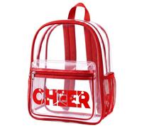 SilTriangle Clear Cheer Backpack Stadium Approved Clear Backpack with Trim Fits 16 Inch Laptop, Side Mesh Pocket PVC Transparent Cheerleader Bag for Cheer Team Competition