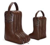 SilTriangle Cowboy Brown Boot Bag with Handle Cowgirl Western Floral Leather Travel Carry Shoe Storage Bag Fits Boots up to 17 Inches Dual-zipper Ideal for Rodeo Equestrian Travel Daily Use