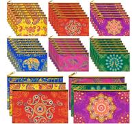 SilTriangle Diwali Gifts Bulk, Indian Return Gifts for Pooja, Multicolor Canvas Makeup Bags with Golden Zipper, Travel Cosmetic Pouches with Classic Indian Motifs, Wedding Gift for Women, red, green