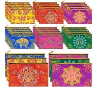 SilTriangle Diwali Gifts Bulk, Indian Return Gifts for Pooja, Multicolor Canvas Makeup Bags with Golden Zipper, Travel Cosmetic Pouches with Classic Indian Motifs, Wedding Gift for Women, red, green