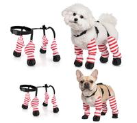 SilTriangle Dog Suspender Boots for Small Medium Dogs Waterproof Red and White Striped Dog Rain Boots Adjustable Anti-Slip Paw Protectors Leggings Shoes for Outdoor Winter Snow Rain Walking(M)