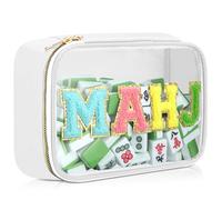 SilTriangle Empty Mahjong Tile Bag American PVC Clear Mahjong Case Size 166 Waterproof Zippered Storage Tile Holder Rack Bag for Game Lover Gift Travel, Case Only (White,Mahj)