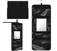 SilTriangle Hanging Toiletry Bag with Mirror Travel Foldable Beauty Bag Dance Bag with Mirror Backstage Cosmetic Bag Foldable Makeup Storage Organizer for Traveling Dancers Artists Home Spa (Black)