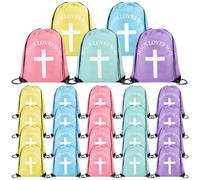 SilTriangle Jesus Loves You Drawstring Backpack Bulk Easter Church Gifts Christian Religious Gift Bag Polyester Backpack (Pastel Color,20 Pcs), Pastel Color, about 13.4 x 16.5 inches/ 34 x 42 cm