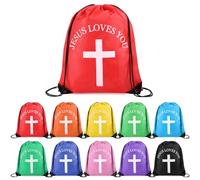 SilTriangle Jesus Loves You Drawstring Backpack Bulk Easter Religious Gift Bag Polyester Backpack for Christian Religion Gift