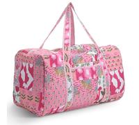 SilTriangle Large Quilted Duffle Bag for Women Cotton Pink Patchwork Weekender Bag with Pockets Workout Grocery Pouch Duffle Pouch for Travel Dancer Work