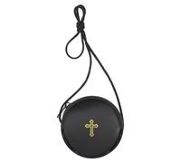 SilTriangle Leather Communion Burse for Pyx, Catholic Pyx Case with Strap for Communion Host Priests Deacons Gifts, Black, Round