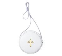 SilTriangle Leather Communion Burse for Pyx, Catholic Pyx Case with Strap for Communion Host Priests Deacons Gifts (White,Round)