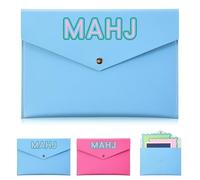 SilTriangle Leather Mahjong Card Clutch Bag Holder Pouch Mahjong Accessories Protector Cover Case for MAHJ Lover Playing Game Night, 9.5 x 6.6 Inch(Magnetic Buckle Style,Blue)