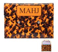 SilTriangle Leather Mahjong Card Clutch Holder Pouch for Cards Mahjong Accessories Protective Cover Case with Closure Ideal Gift for Lover Playing Game Night (Brown,8x6 Inch,Tortoiseshell)