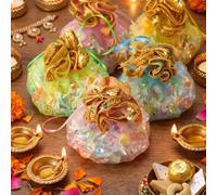 SilTriangle Sequin Organza Potli Bags for Return Gift Indian Wedding Favor | Handcrafted Organza Potli Pouch Set - Sequin -trimmed Favor Bags for Indian Wedding, Diwali, Navratri & Pooja Return Gifts