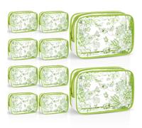 SilTriangle Set of 10 Clear Floral Breastfeeding Heart Cosmetic Bags PVC Waterproof Makeup Organizers for Travel Toiletries Pouches Wedding Birthday Party Women Nurses, Green, Floral Style