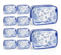 SilTriangle Set of 10 Clear Floral Breastfeeding Heart Cosmetic Bags PVC Waterproof Makeup Organizers for Travel Toiletries Pouches Wedding Birthday Party Women Nurses, Blue, Floral Style