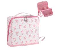 SilTriangle Standing Makeup Bag for Women Wide Open Makeup Pouch with Large Capacity Cute Cosmetic Toiletry Bags with Divider Portable Aesthetic Travel Organizer for Mom Adults, multicolor, Pink Bow