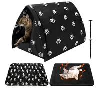 SilTriangle Weatherproof Cat Shelter Outdoor Heated Shelter for Stray Cats with Self Heating Pad and Blanket Winter Warm Cave Tent for Feral Cats, Dogs, Puppies, Small Animals