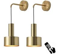 SILULCM Wall Sconces Set of 2, Modern No Wire Wall Lamp with Remote and led Light Bulb, Dimmable Adjustable Copper Lighting Fixture for Indoor Bedroom Bedside Decor/Living Room/Hallway…