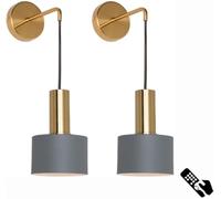 SILULCM Wall Sconces Set of 2, Modern No Wire Wall Lamp with Remote and led Light Bulb, Dimmable Adjustable Copper Lighting Fixture for Indoor Bedroom Bedside Decor/Living Room/Hallway