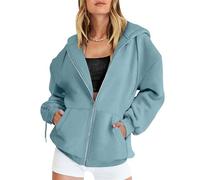 Silunma2021 Women's Drawstring Zipper Casual Sweatshirts Solid Color Lightweight Jacket With Pocket Outdoor Athleic Hooded Coat (Blue,S)