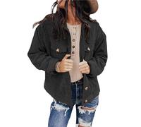 Silunma2021 Women's Solid Color Lapel Casual Jacket Loose Plus Size Corduroy Coat Button Vintage Elegant Outerwear (Black,S)