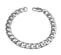 Silvadore 9mm Bracelet CUBAN Link Mens Silver Chain Flat Curb - Strong Solid Stainless Steel Miami Diamond-Cut - Teenage Boy Wrist Jewellery Gift - 20cm / 8 inch
