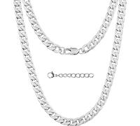 Silvadore 9mm CUBAN Link Mens Silver Chain Necklace - Strong Thick Stainless Steel Miami Diamond-Cut Flat Curb - Jewellery Gift for Men - 61cm / 24 inch