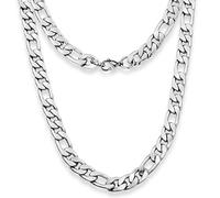 Silvadore 9mm FIGARO Mens Silver Chain Bracelet - Chunky Super Strong Stainless Steel Links - Thick Heavy Cuban Curb Hip Hop Jewellery - 20cm / 8 inch