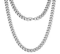 Silvadore 9mm Mens CHUNKY CUBAN Link Curb Chain Silver Necklace - SUPER STRONG Heavy Thick Solid Stainless Steel Hip-Hop Bling Gift Jewellery - 56cm / 22 inch