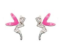 Silvadore - Fairy Angel 925 Sterling Silver Stud Earrings Wings Tooth Fly Pretty Pink - Butterfly Clasp - Gift Boxed
