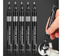 Silve Liquid Chrome Markers, 5pcs Metallic Paint Pens, Waterproof and Supper Golden Reflective Gloss Permanent Mirror Marker for Model Repairing, Resin Metal Glass Plastic Painting, DIY Projects Craft