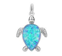 SILVEGO - JJJP1184 - Women 925 Sterling Silver Pendant Turtle with Synthetic Blue Opal