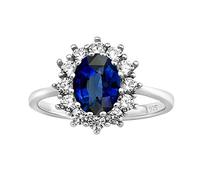 SILVEGO - JJJRK985 - Women 925 Sterling Silver Ring with Blue Synthetic Sapphire Ring Princess Kate