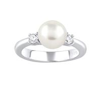 SILVEGO - LPS1496RW - Women 925 Sterling Silver Ring with Real White Pearl and Zirconia
