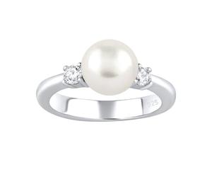 SILVEGO - LPS1496RW - Women 925 Sterling Silver Ring with Real White Pearl and Zirconia