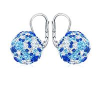 SILVEGO - SILVEGOB36120db - Women 925 Sterling Silver Earrings with Clear and Blue Swarovski Crystals 13 mm Ball