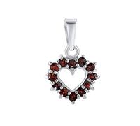 SILVEGO Women 925 Sterling Silver Pendant with Genuine Czech Garnet Heart