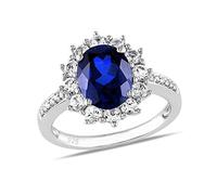 SILVEGO Women 925 Sterling Silver Ring with Blue Synthetic Sapphire Replica of Kate Middleton's Engagement Ring