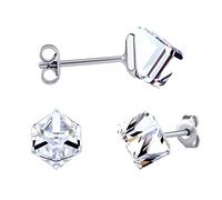 SILVEGO Women's Earrings 925 Sterling Silver with Swarovski Crystals Cube Stud Earrings 6 mm, White Gold Metal, Crystal