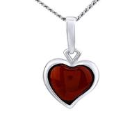 SILVEGO Women's pendant made of 925 sterling silver with real dark brown amber heart 14 mm.